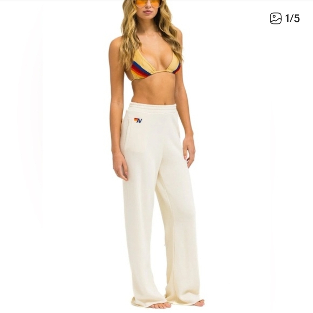 Aviator Nation VintagE WHITE WIDE LEG SWEATS W HIGH WAIST SZ M
